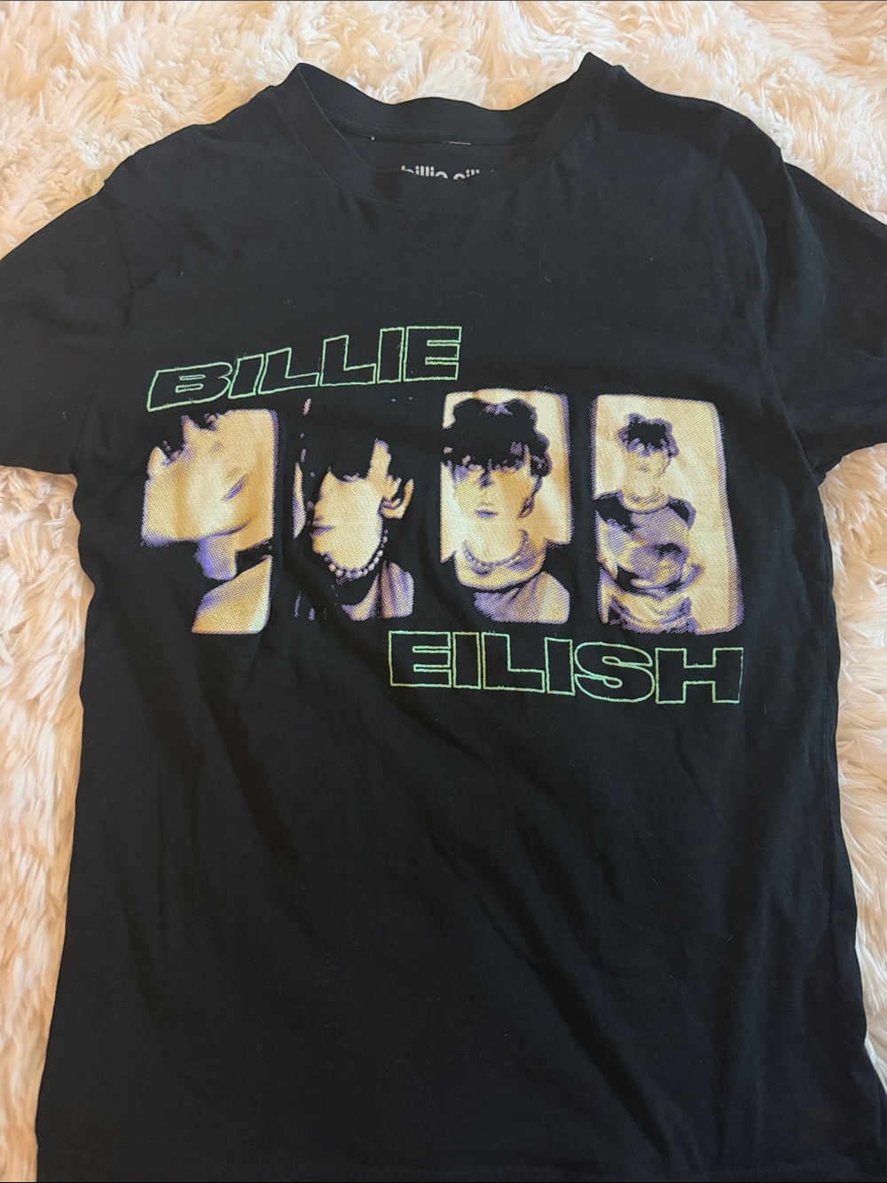Billy Eilish Black Graphic Short-Sleeve Band Tee with Neon Green Lettering